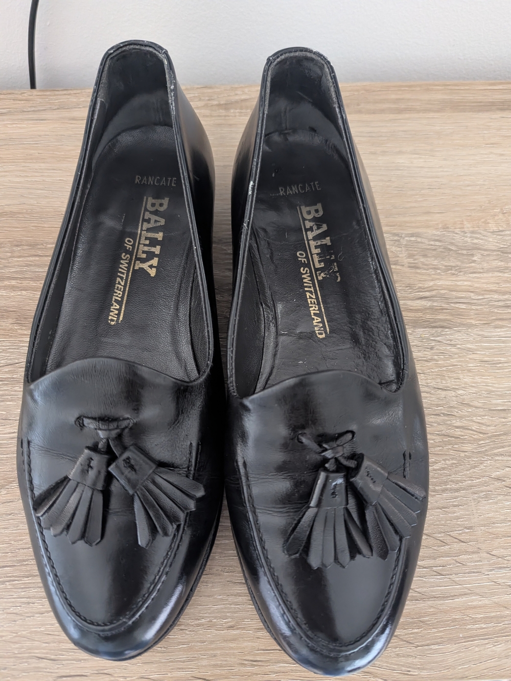 Vintage Bally Rancate Black Leather Tassel Loafers Made In Switzerland Size 7.5
